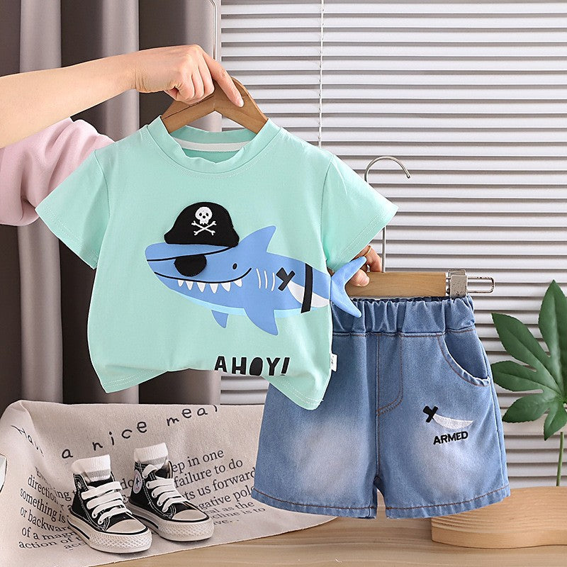 Kids Boys T-Shirt & Denim Shorts Set | Stylish 2-Piece Clothing Set