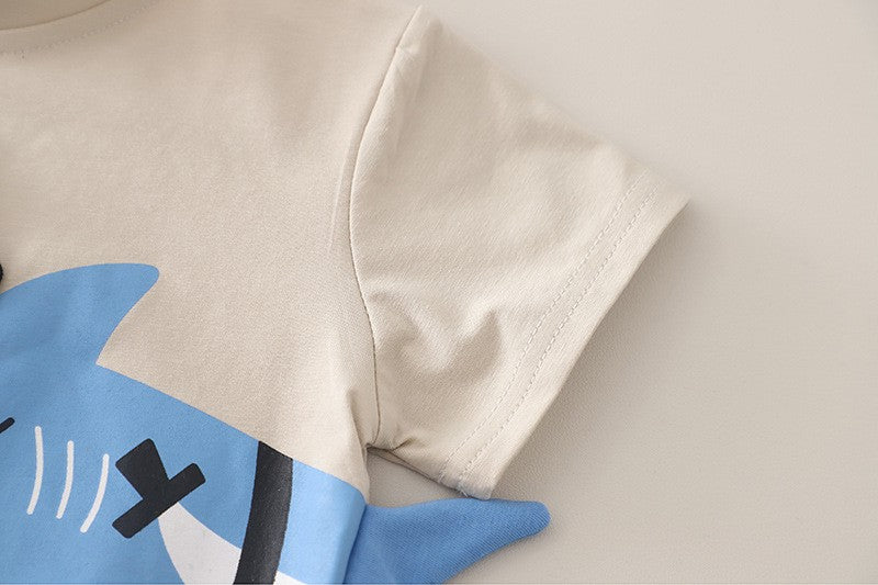 Boys Shark Pirate Print T-Shirt & Denim Shorts Set | Cute Casual Summer Outfit