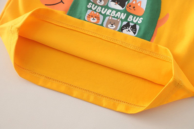 Boys Yellow Bus Print T-Shirt & Denim Shorts Set | Cute Casual Summer Outfit