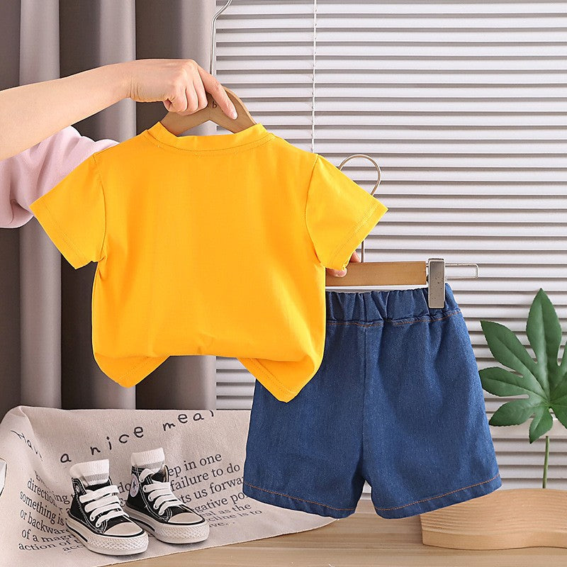 Boys Yellow Bus Print T-Shirt & Denim Shorts Set | Cute Casual Summer Outfit