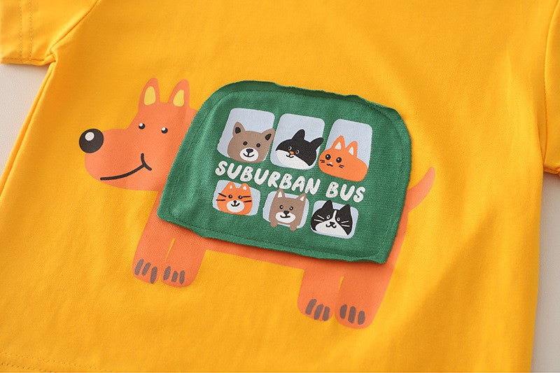 Boys Yellow Bus Print T-Shirt & Denim Shorts Set | Cute Casual Summer Outfit