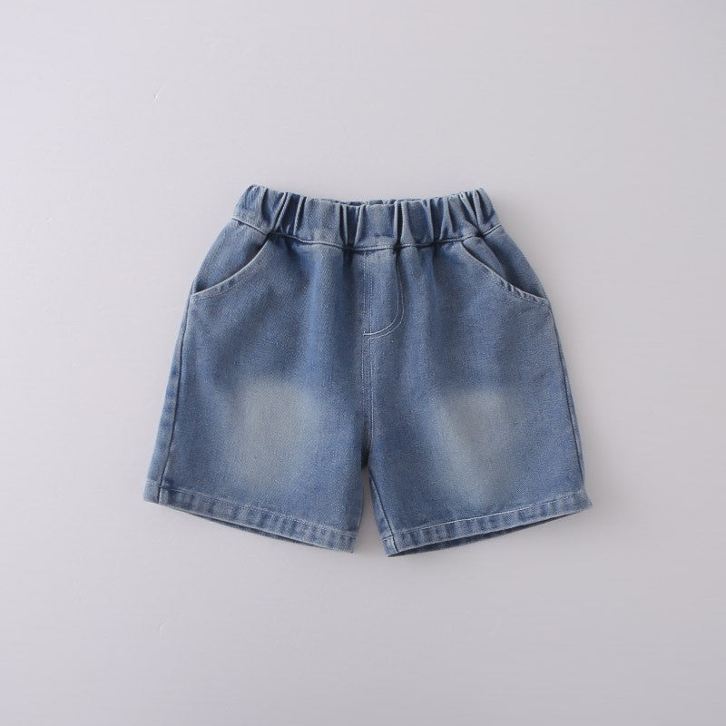 Boys White Shirt & Denim Shorts Set with Striped Tie | Cute Casual Summer Outfit