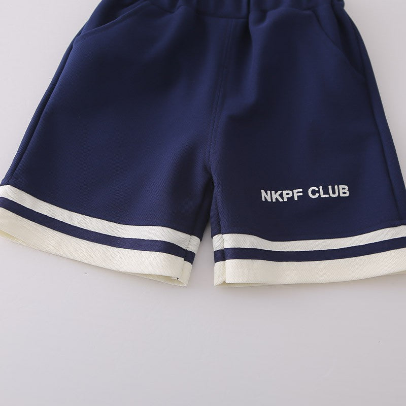 Boys White & Navy Polo Shirt & Shorts Set | Striped Collar & Sleeve Detail | Kids Summer Outfit