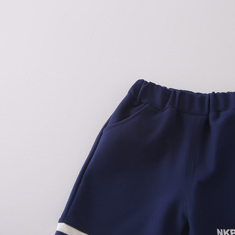 Boys White & Navy Polo Shirt & Shorts Set | Striped Collar & Sleeve Detail | Kids Summer Outfit