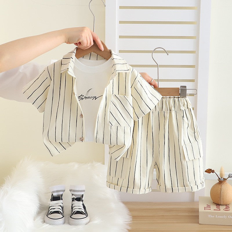 Kids Boys Striped Shirt & Shorts Set -  Stylish 3-Piece Clothing Set