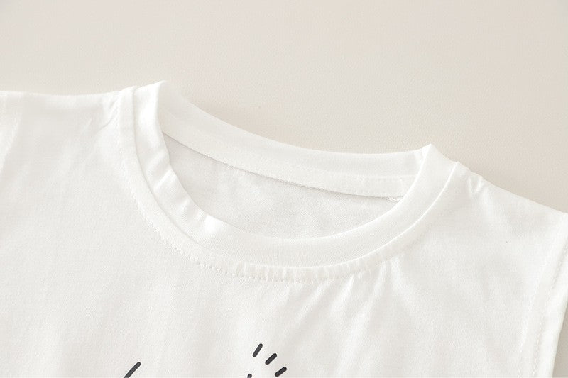Kids White T-Shirt & Printed Shirt with Beige Shorts Set | Cute Bicycle Print Outfit for Boys