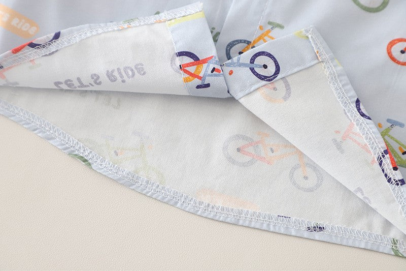 Kids White T-Shirt & Printed Shirt with Beige Shorts Set | Cute Bicycle Print Outfit for Boys