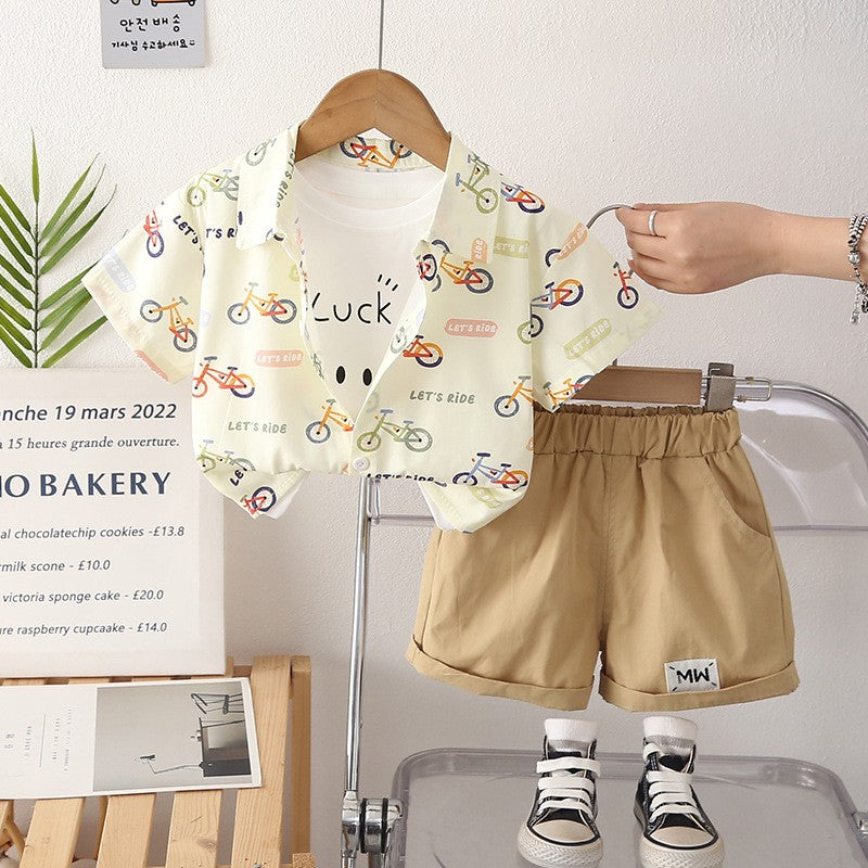 Kids Boys Bicycle Print Shirt & Shorts Set - Stylish 2-Piece Clothing Set