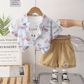 Kids White T-Shirt & Printed Shirt with Beige Shorts Set | Cute Bicycle Print Outfit for Boys