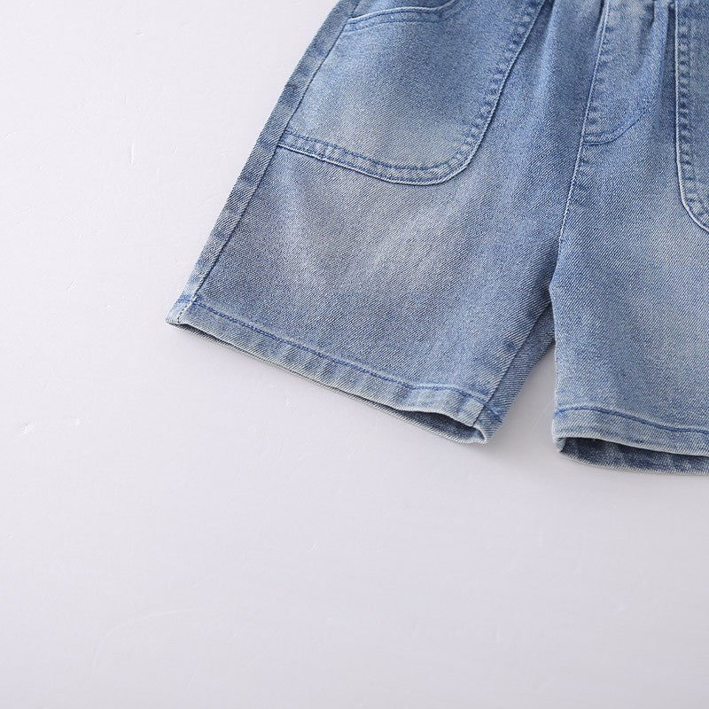 Kids Colorful Tie Dye T-Shirt & Blue Denim Shorts Set | Trendy Star Print Outfit for Boys