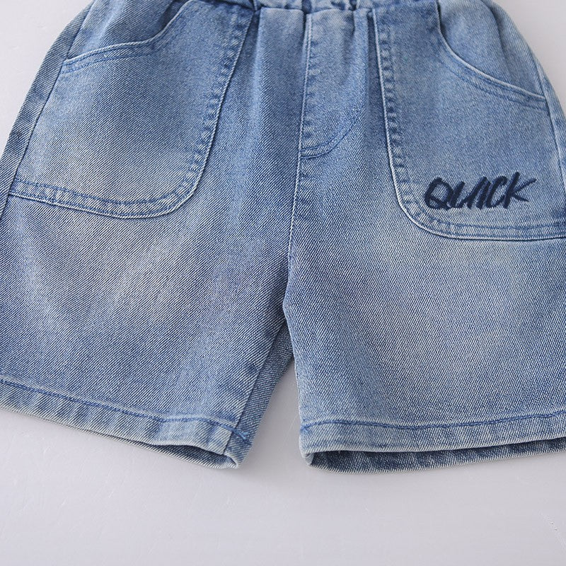 Kids Colorful Tie Dye T-Shirt & Blue Denim Shorts Set | Trendy Star Print Outfit for Boys
