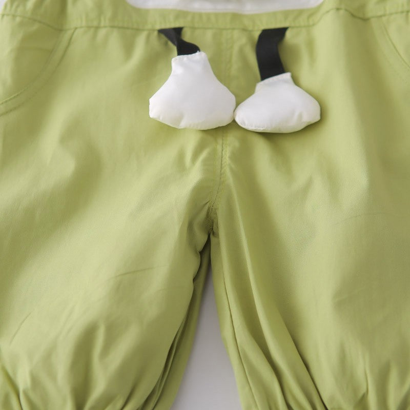 Kids White T-Shirt & Green Cat Overall Set | Cute Cartoon Outfit for Boys & Girls