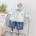 Kids Boys Striped Shirt & Denim Shorts Set with Bow Tie - Stylish 2-Piece Clothing Set