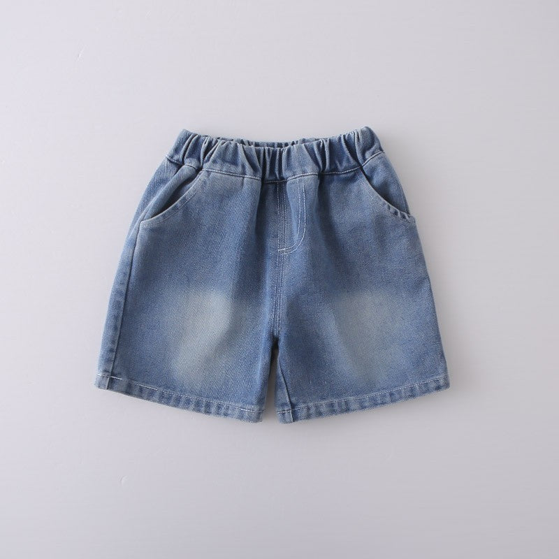 Kids Blue Striped Shirt & Blue Denim Shorts Set | Cute Tie Detail Outfit for Boys