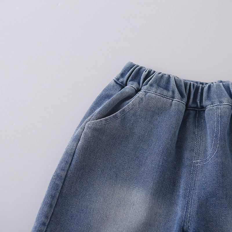 Kids Blue Striped Shirt & Blue Denim Shorts Set | Cute Tie Detail Outfit for Boys
