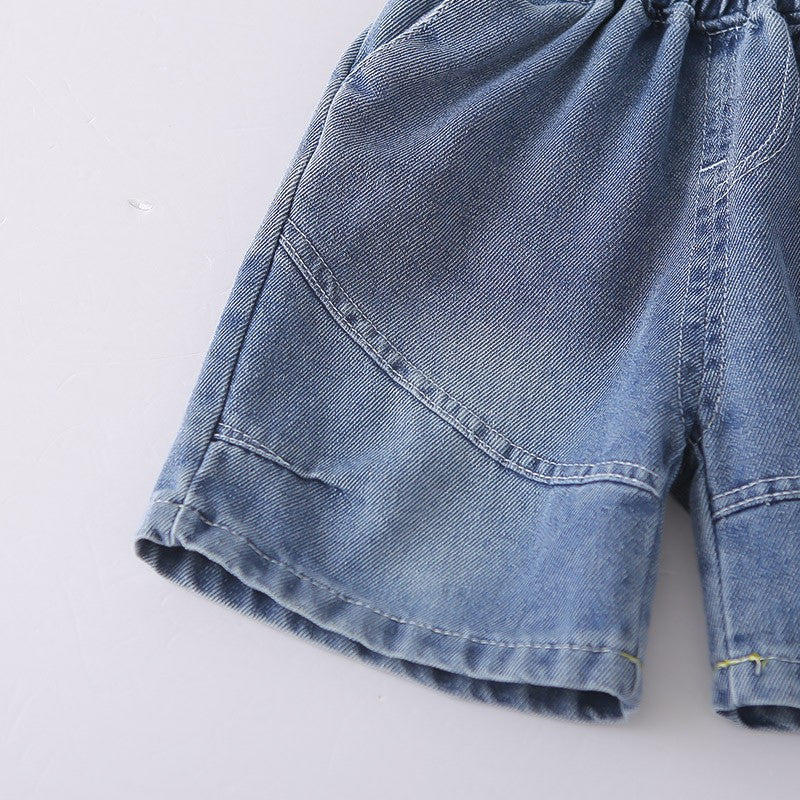 Kids White T-Shirt & Blue Denim Vest Shorts Set | Cute Casual Outfit for Boys