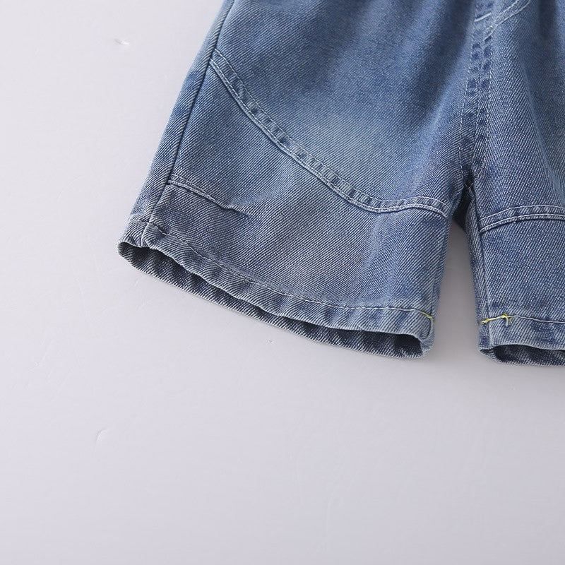 Kids White T-Shirt & Blue Denim Vest Shorts Set | Cute Casual Outfit for Boys