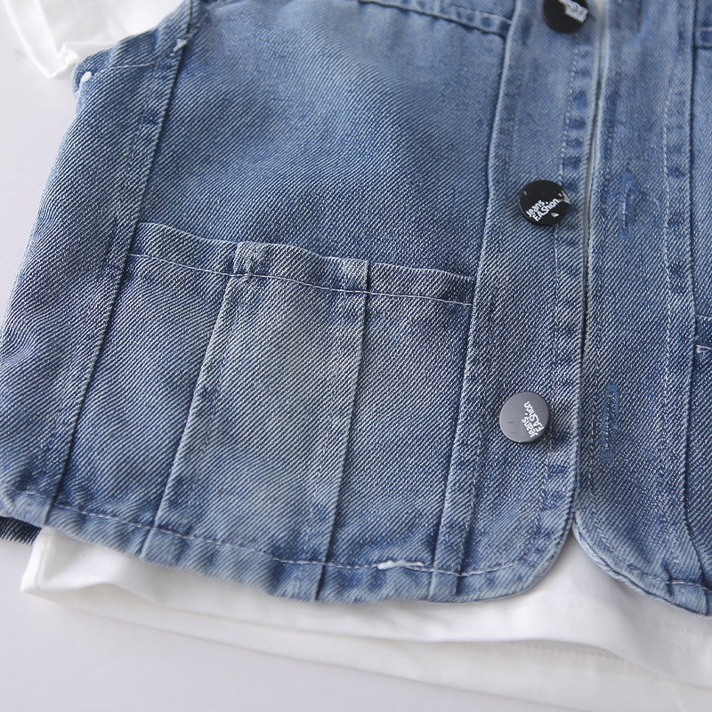 Kids White T-Shirt & Blue Denim Vest Shorts Set | Cute Casual Outfit for Boys