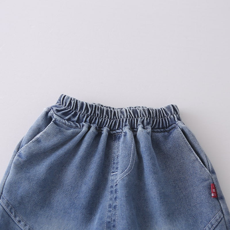 Kids White T-Shirt & Blue Denim Vest Shorts Set | Cute Casual Outfit for Boys
