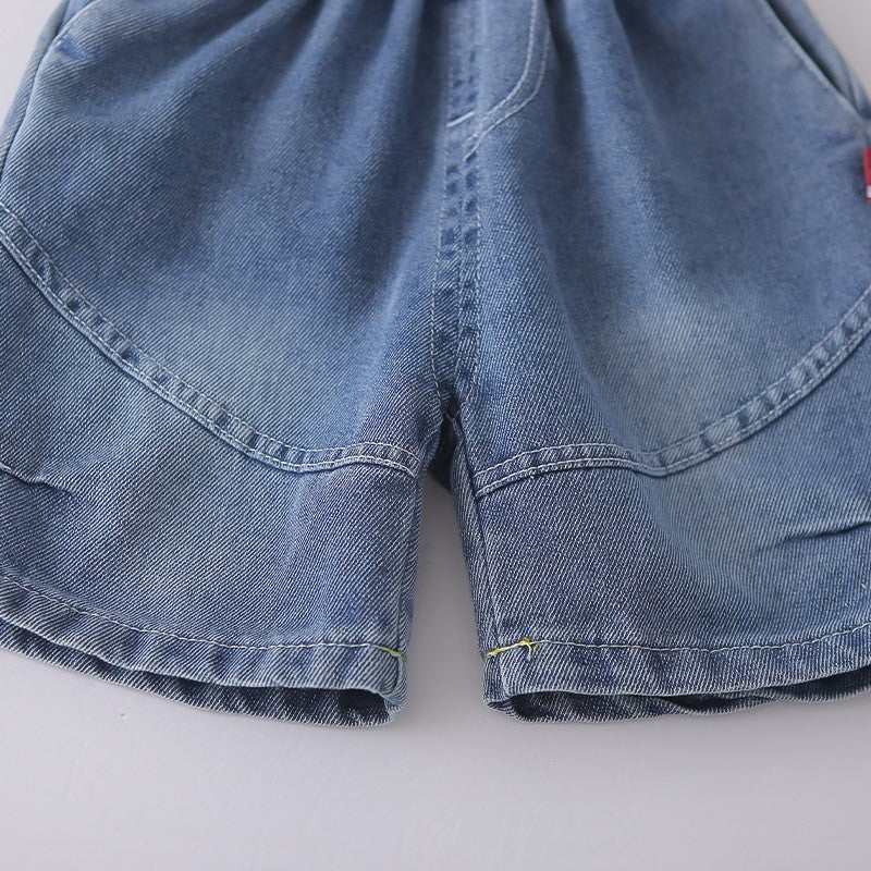 Kids White T-Shirt & Blue Denim Vest Shorts Set | Cute Casual Outfit for Boys
