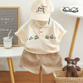Kids Cream Polo T-Shirt & Beige Shorts Set | Cute Vehicle Print Outfit for Boys