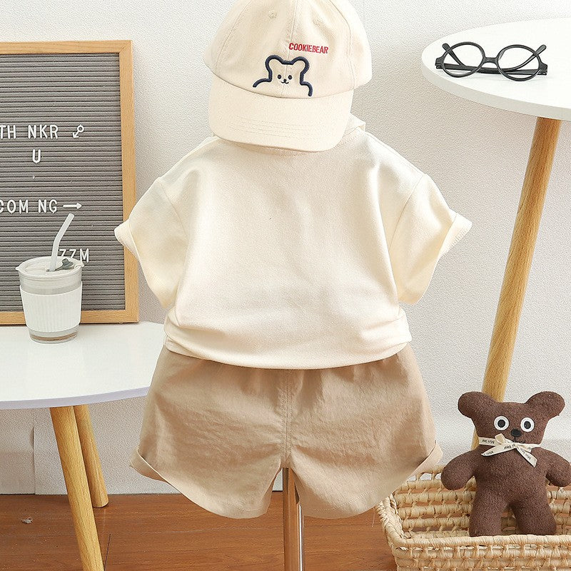 Kids Cream Polo T-Shirt & Beige Shorts Set | Cute Vehicle Print Outfit for Boys
