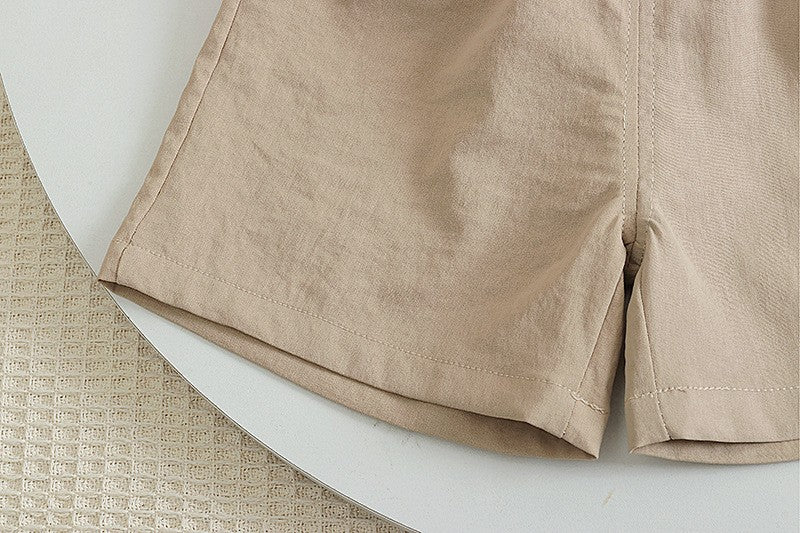 Kids Cream Polo T-Shirt & Beige Shorts Set | Cute Vehicle Print Outfit for Boys