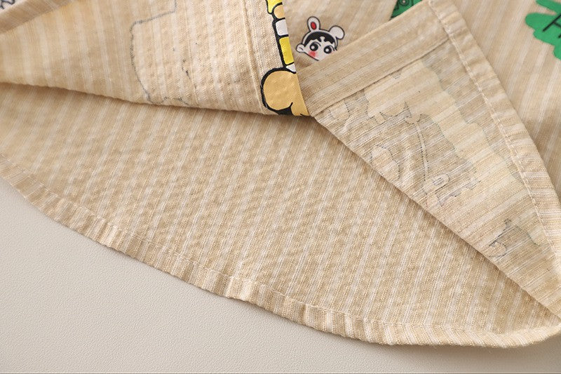 Kids Beige Cartoon Print Shirt & Blue Denim Shorts Set | Cute Casual Outfit for Boys