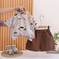 Kids' Mushroom Print Shirt & Brown Shorts Set – Cute Casual Summer Outfit