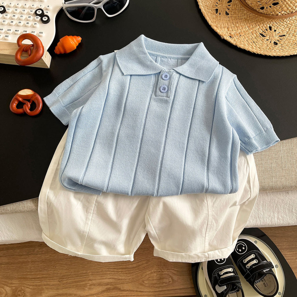 Kids Light Blue Polo T-Shirt & White Shorts Set | Classic Casual Outfit for Boys