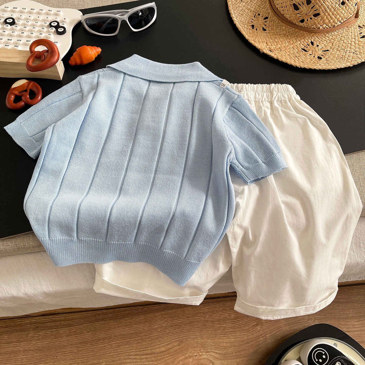 Kids Light Blue Polo T-Shirt & White Shorts Set | Classic Casual Outfit for Boys