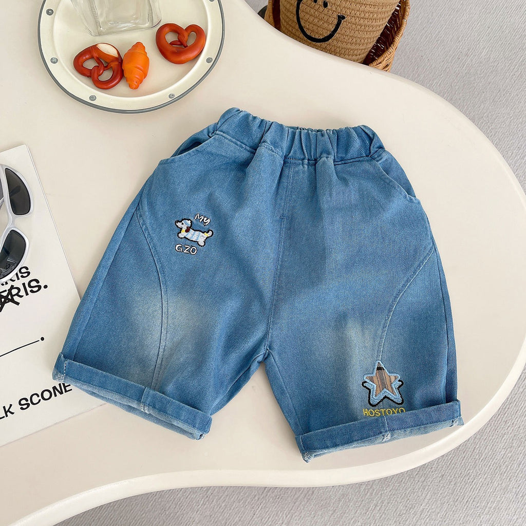 Kids Striped T-Shirt & Blue Denim Shorts Set | Cute Frog Graphic Outfit for Boys