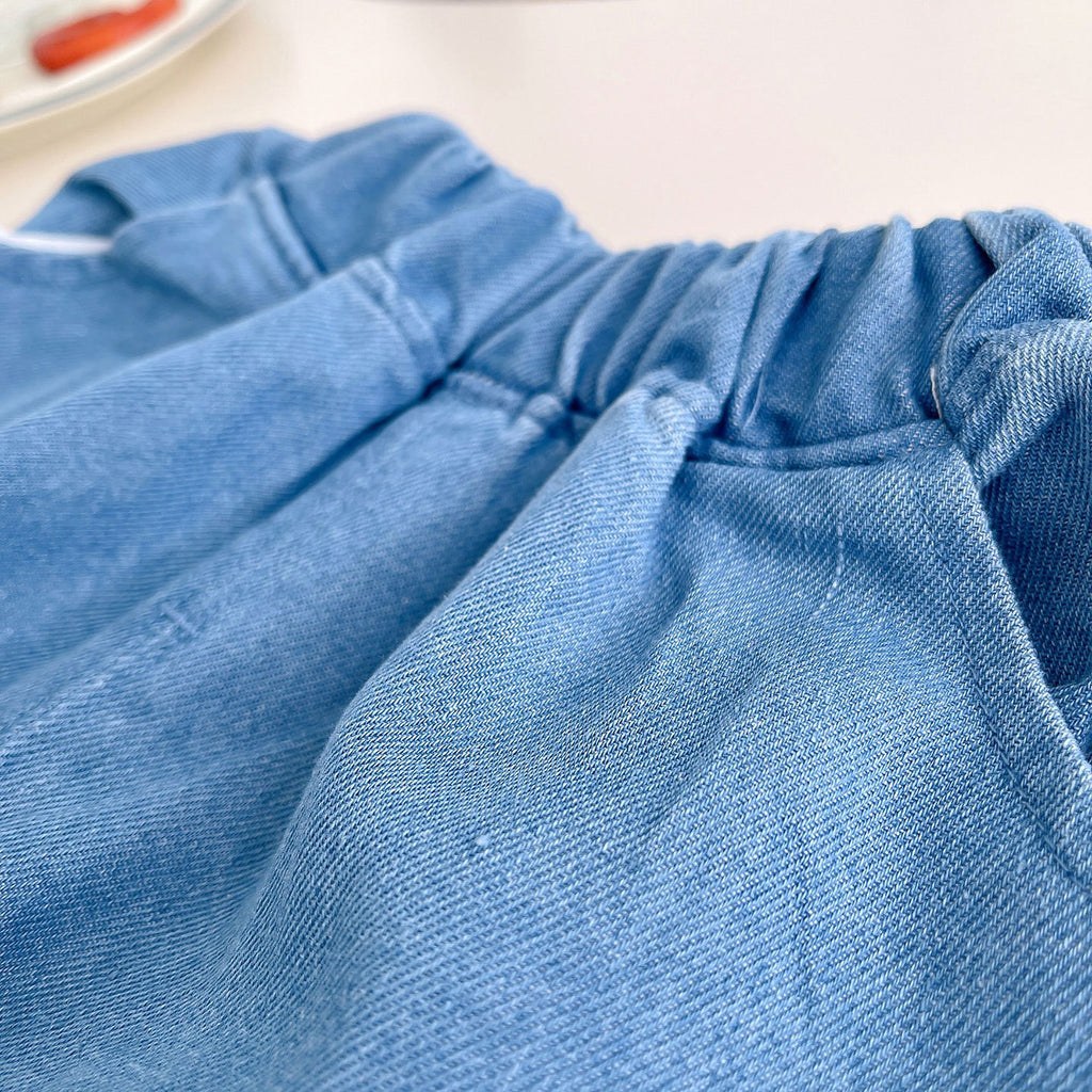 Kids Striped T-Shirt & Blue Denim Shorts Set | Cute Frog Graphic Outfit for Boys