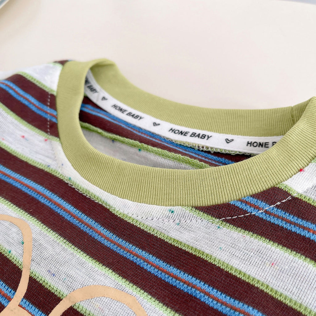 Kids Striped T-Shirt & Blue Denim Shorts Set | Cute Frog Graphic Outfit for Boys
