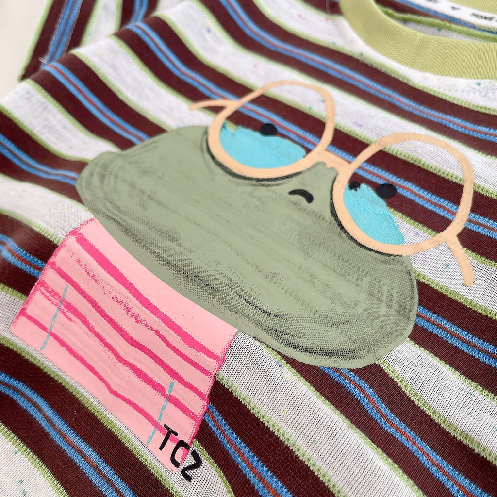 Kids Striped T-Shirt & Blue Denim Shorts Set | Cute Frog Graphic Outfit for Boys