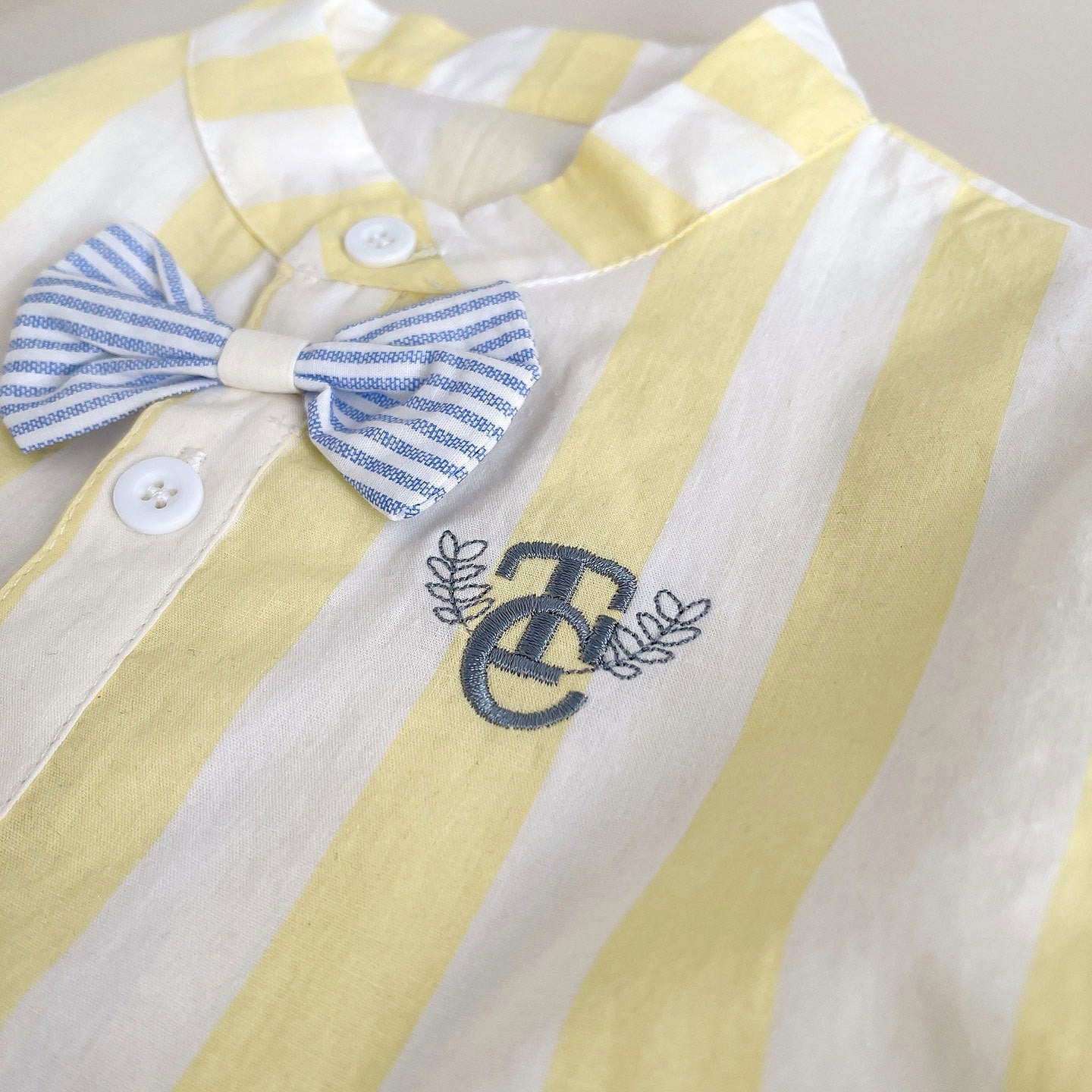 Kids Yellow & White Striped Shirt & White Shorts Set | Cute Bow Tie Outfit for Boys