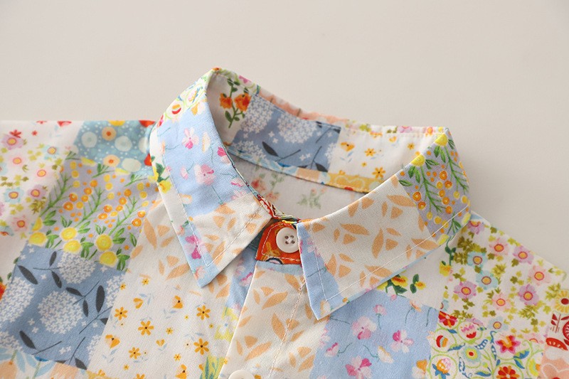 Kids Multicolor Floral Shirt & Beige Shorts Set | Cute Patchwork Print Outfit for Boys
