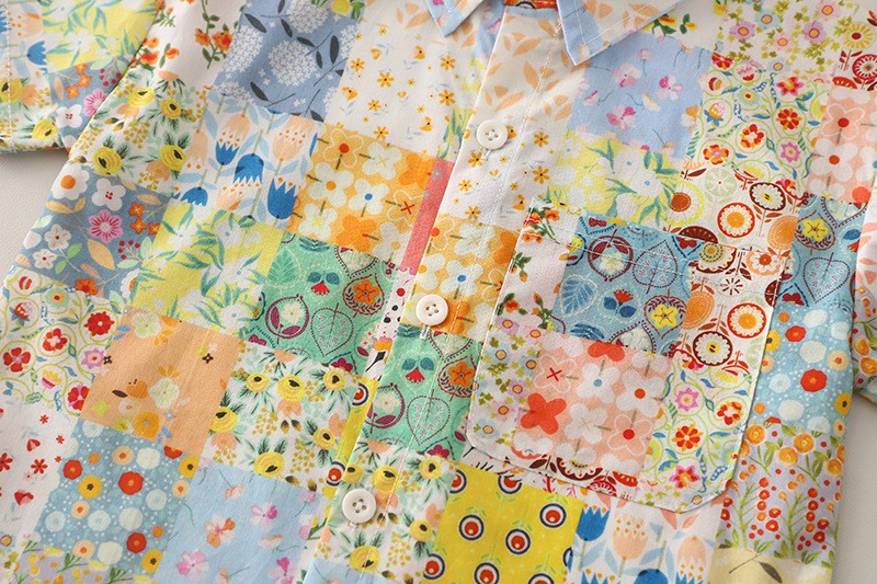 Kids Multicolor Floral Shirt & Beige Shorts Set | Cute Patchwork Print Outfit for Boys