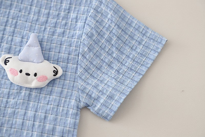 Kids Light Blue Shirt & Shorts Set | Cute Cat & Cloud Graphic Outfit for Boys