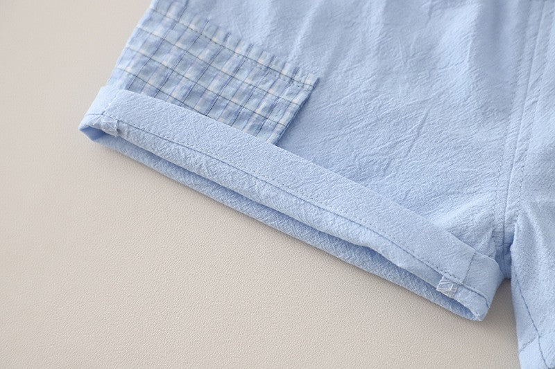 Kids Light Blue Shirt & Shorts Set | Cute Cat & Cloud Graphic Outfit for Boys
