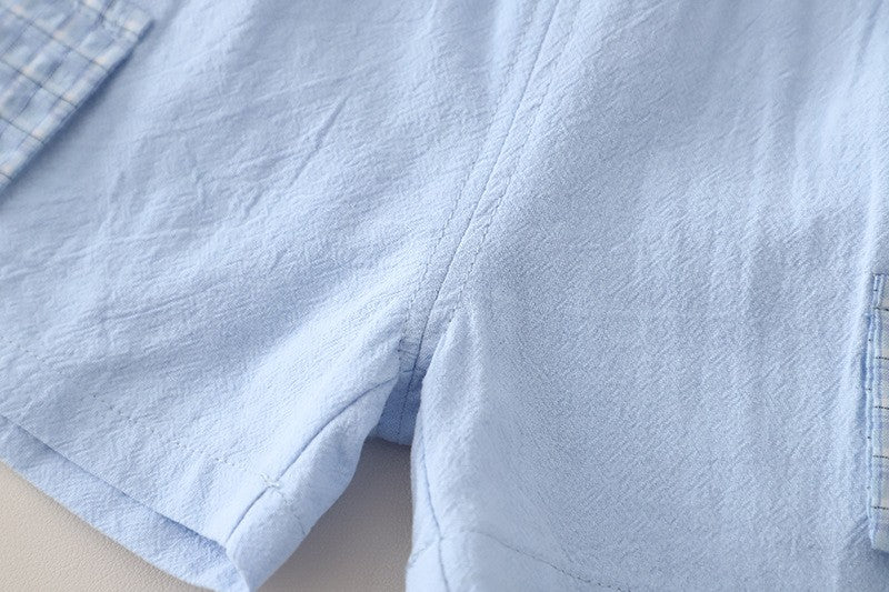 Kids Light Blue Shirt & Shorts Set | Cute Cat & Cloud Graphic Outfit for Boys