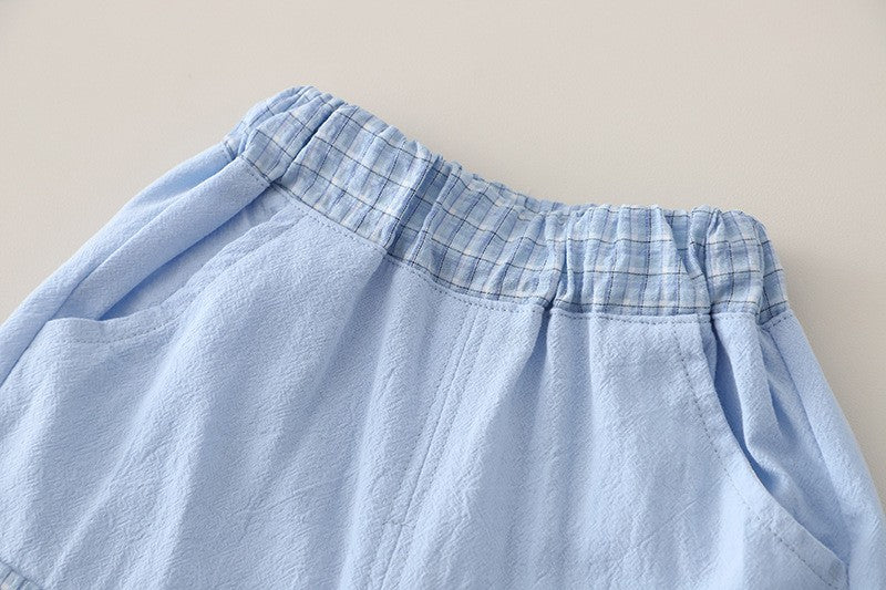 Kids Light Blue Shirt & Shorts Set | Cute Cat & Cloud Graphic Outfit for Boys