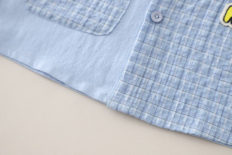 Kids Light Blue Shirt & Shorts Set | Cute Cat & Cloud Graphic Outfit for Boys