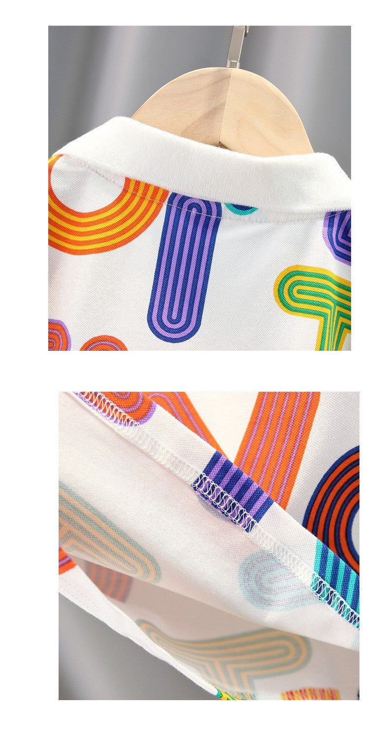 Kids White Polo T-Shirt | Colorful Alphabet Print Collared Top for Boys