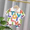 Kids White Polo T-Shirt | Colorful Alphabet Print Collared Top for Boys