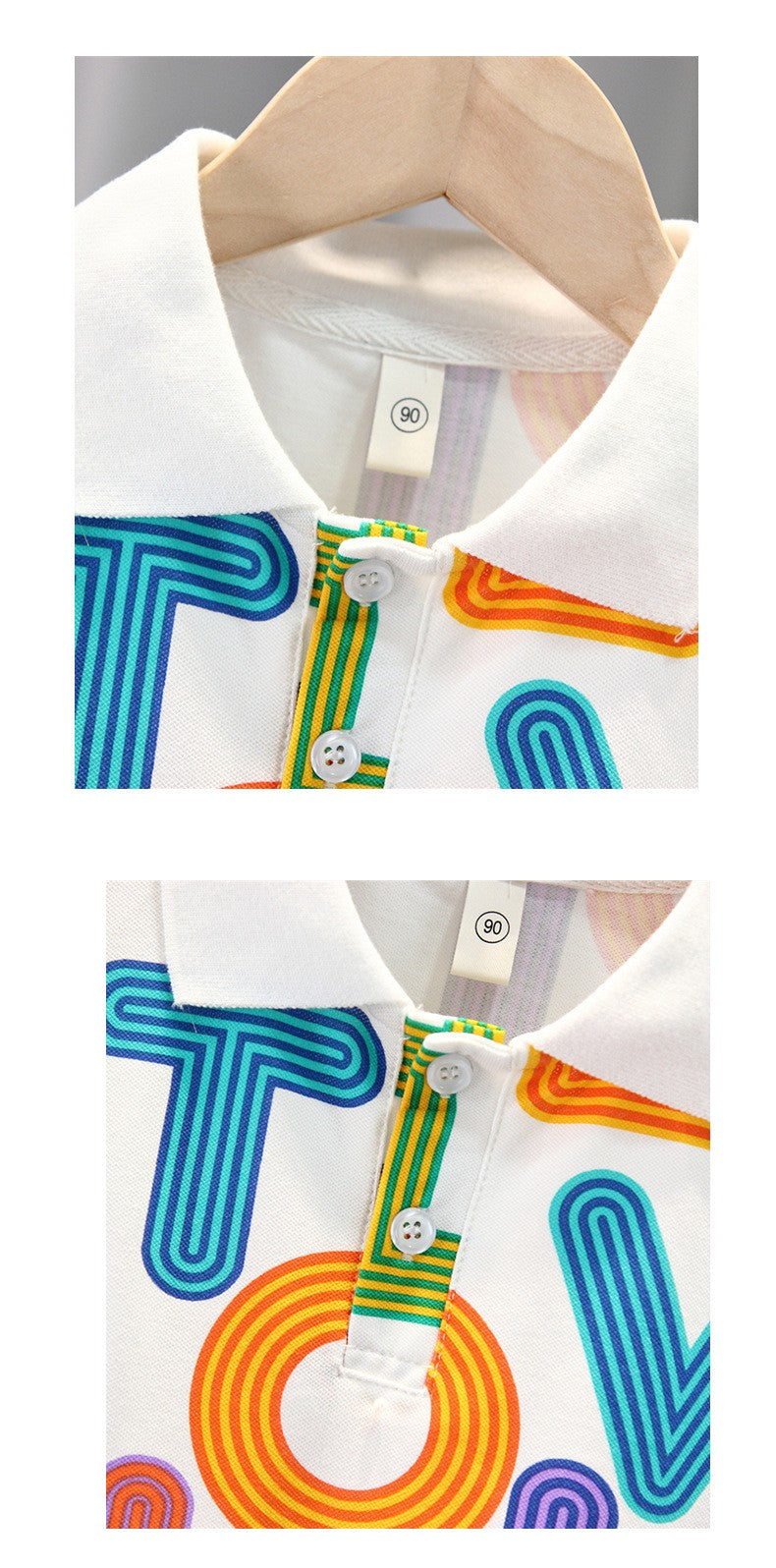 Kids White Polo T-Shirt | Colorful Alphabet Print Collared Top for Boys