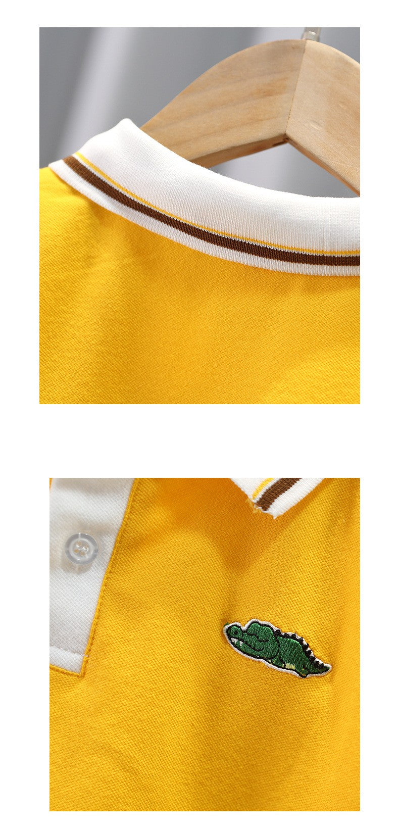 Kids Yellow Polo T-Shirt | Cute Crocodile Embroidery Collared Top for Boys