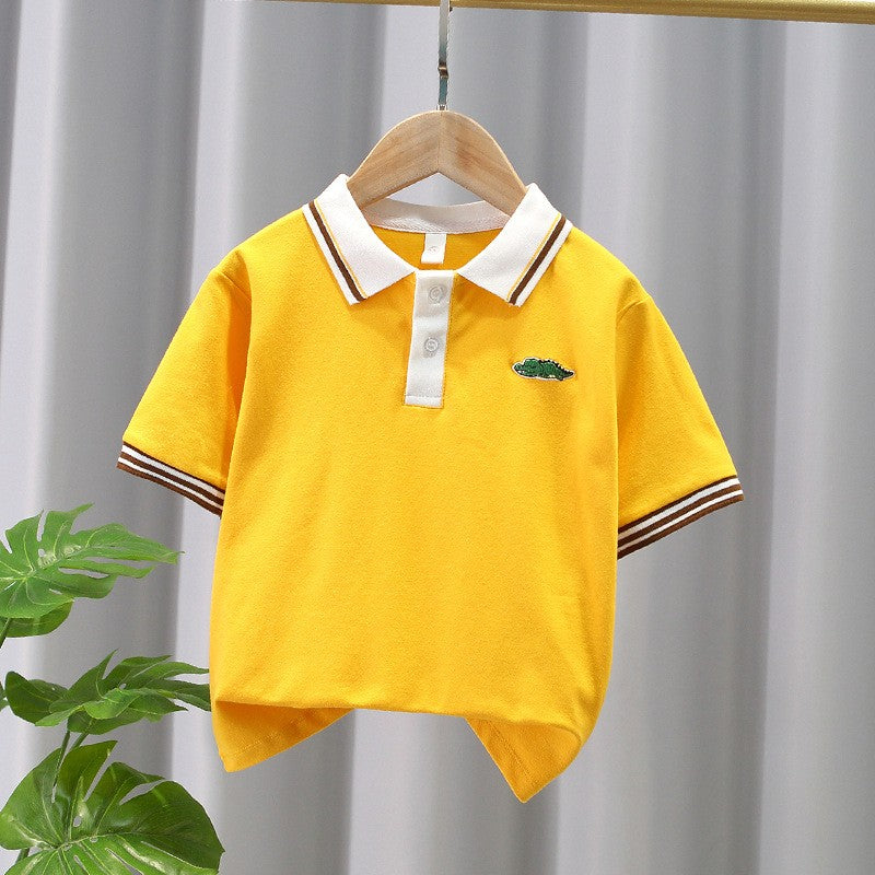 Kids Yellow Polo T-Shirt | Cute Crocodile Embroidery Collared Top for Boys