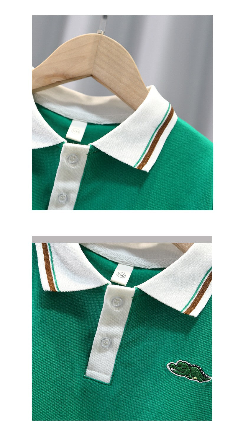 Kids Green Polo T-Shirt | Cute Crocodile Embroidery Collared Top for Boys