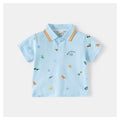 Kids Light Blue Polo T-Shirt | Cute Holiday Print Collared Top for Boys
